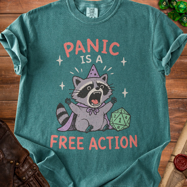 Panic Raccoon Free Action T-Shirt in Blue Spruce