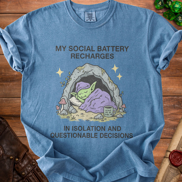 Social Battery Recharge Uniform T-Shirt in Blue Jean