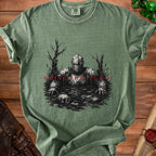 Knight in armor in swamp with skulls and text "GOING THROUGH".