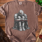 Brown t-shirt with graphic of armored knight and text "BIG FEELINGS TOD".