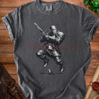 Dark grey t-shirt with a knight and mouse graphic and "SEND HELP" text.