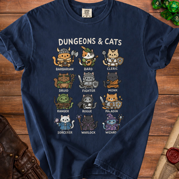 Dungeon Cats Feline Party T-Shirt in True Navy