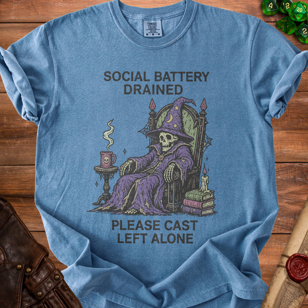 Social Battery Drained T-Shirt in Blue Jean