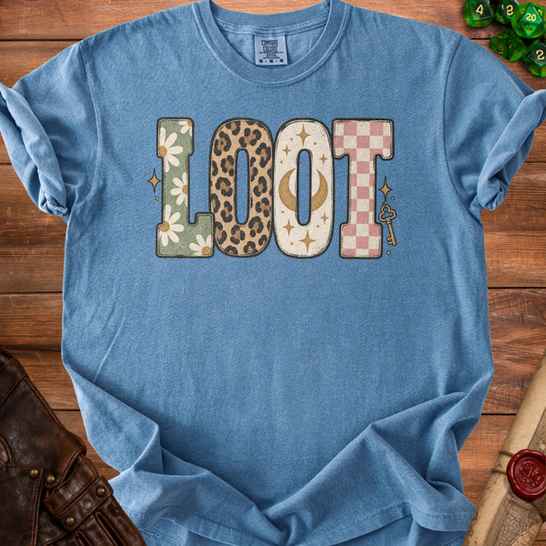 Celestial Retro Loot T-Shirt in Blue Jean